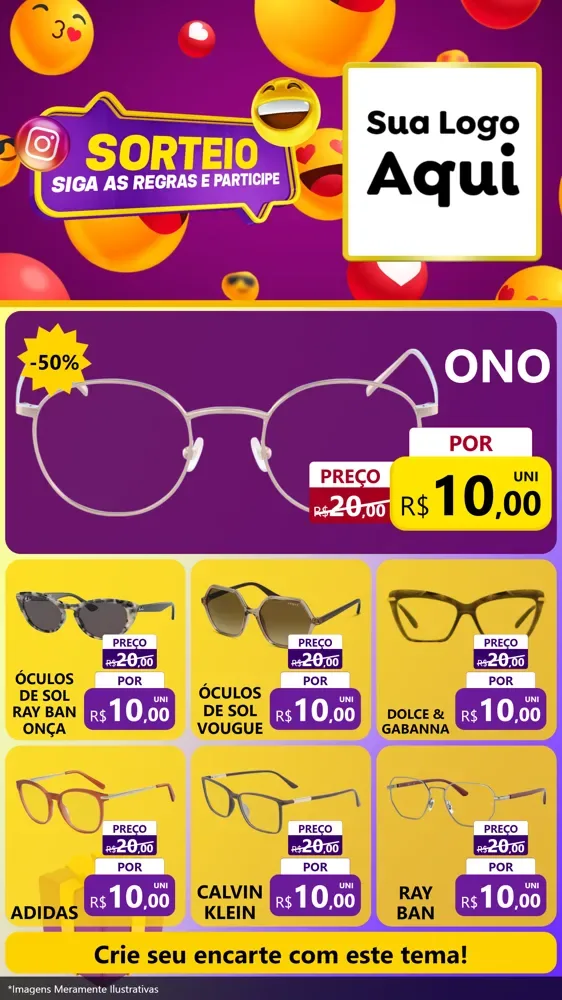 Modelo de Rede Social para Stories com o tema Sorteio para Óticas