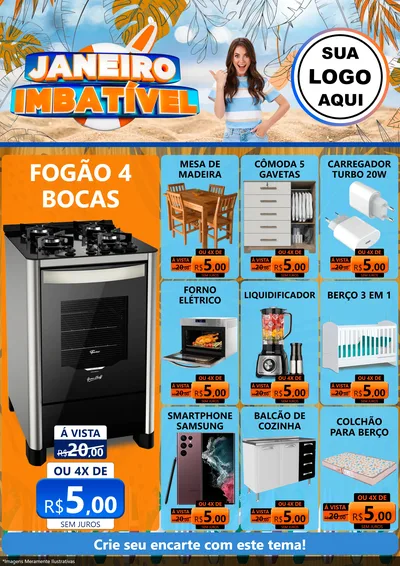 Modelo de Encarte para Encarte A4 Vertical com o tema Janeiro Imbatível para Móveis e Eletro