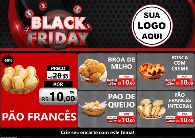 Modelo de Encarte para Encarte A4 Horizontal com o tema Black Friday para Padaria