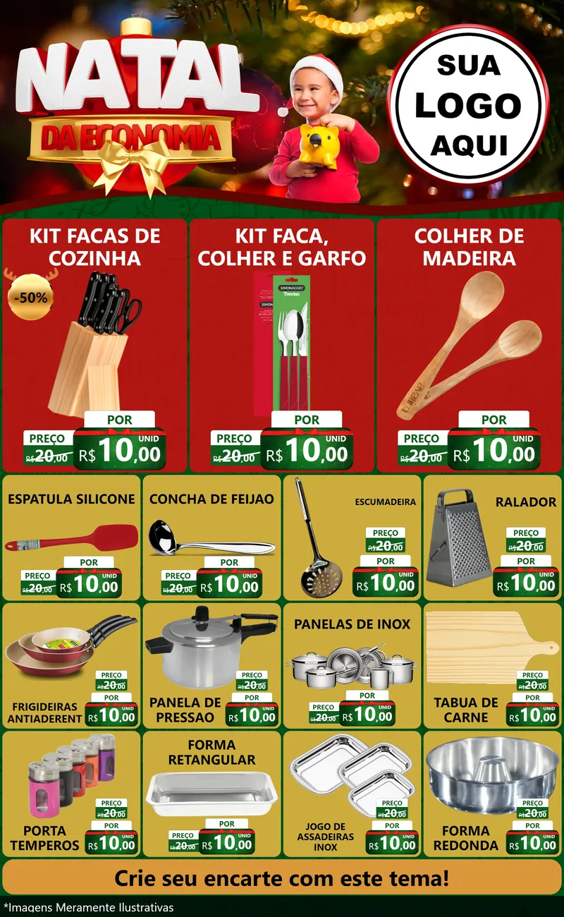 Modelo de Encarte para Encarte Grande com o tema Natal da Economia para Utilidades Domésticas