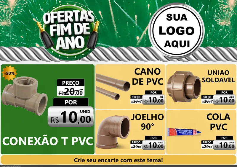Modelo de Encarte para Encarte A4 Horizontal com o tema Ofertas Fim de Ano para Tubos e conexões
