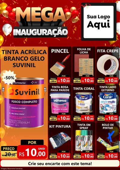 Modelo de Encarte para Encarte A4 Vertical com o tema Mega Inauguração para Tintas e Ferramentas