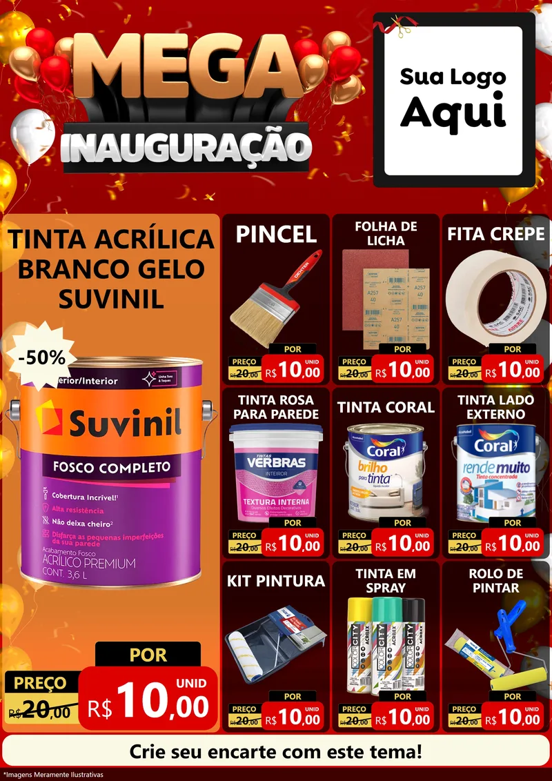 Modelo de Encarte para Encarte A4 Vertical com o tema Mega Inauguração para Tintas e Ferramentas