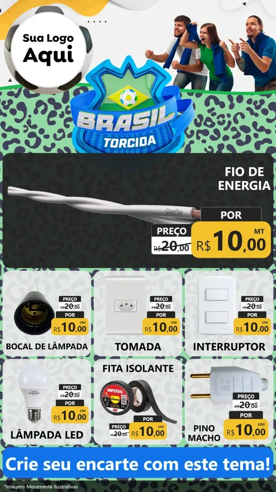 Modelo de Rede Social para Stories com o tema Brasil Torcida - Copa para Materiais Elétricos