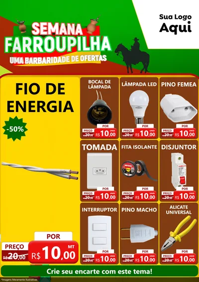 Modelo de Encarte para Encarte A4 Vertical com o tema Semana Farroupilha - Uma Barbaridade de Ofertas para Materiais Elétricos