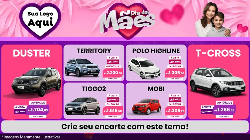 Modelo de TV para TV Horizontal com o tema Dia das Mães para Concessionaria de Carros