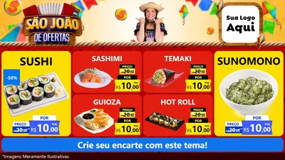 Modelo de TV para TV Horizontal com o tema São João de Ofertas para Comida japonesa