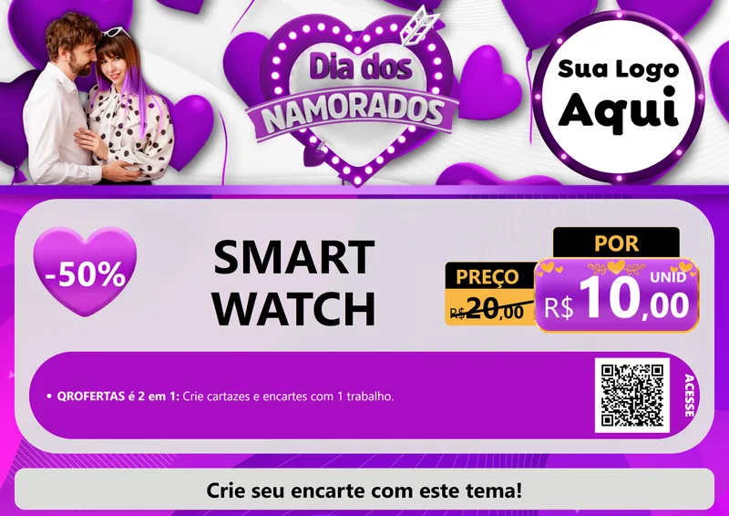 Modelo de Cartaz para Cartaz A4 Horizontal com o tema Dia dos Namorados para Informática