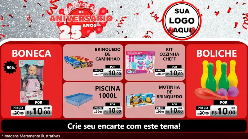 Modelo de TV para TV Horizontal com o tema Promoção de Aniversário - 25Anos para Brinquedos