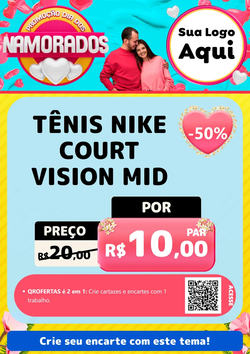 Modelo de Cartaz para Cartaz A4 Vertical com o tema Promoção Dia dos Namorados para Calçados
