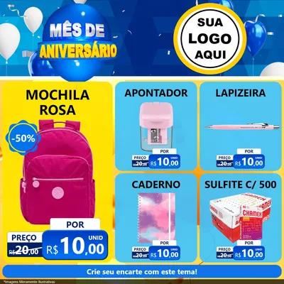 Modelo de Rede Social para Feed Facebook com o tema Mês de Aniversário para Papelaria