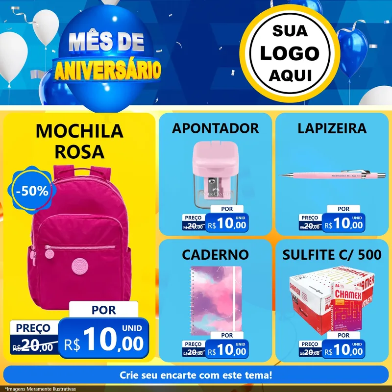 Modelo de Rede Social para Feed Facebook com o tema Mês de Aniversário para Papelaria