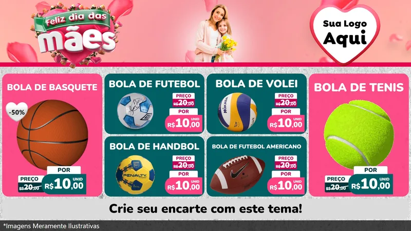 Modelo de TV para TV Horizontal com o tema Feliz Dia das Mães para Artigos Esportivos