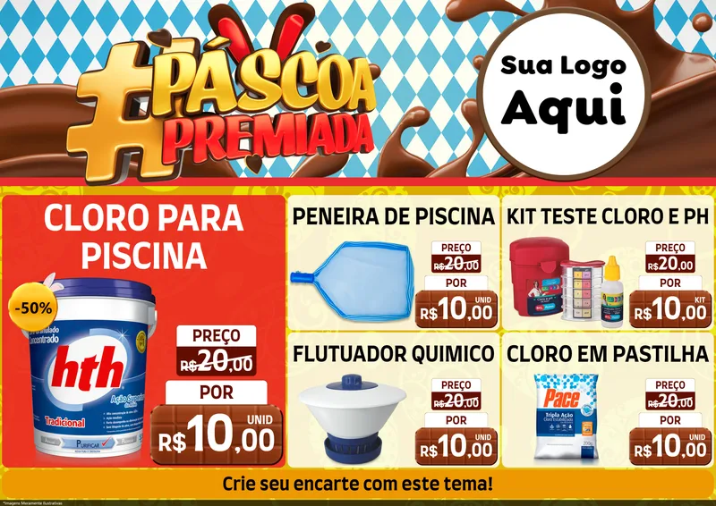 Modelo de Encarte para Encarte A4 Horizontal com o tema Páscoa Premiada para Produtos para Piscina