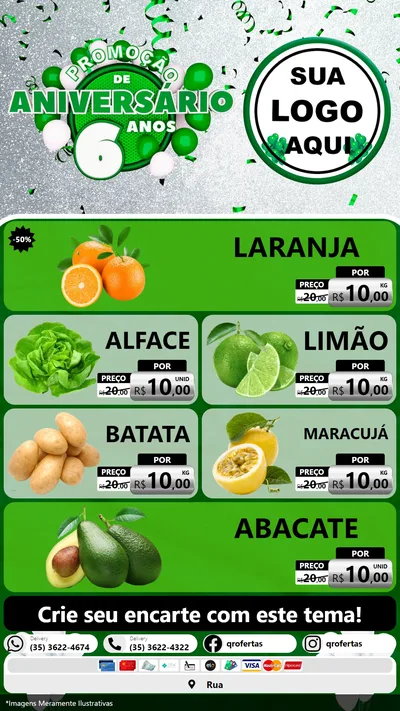 Modelo de TV para TV Vertical com o tema Promoção de Aniversário - 6 Anos para Hortifrúti