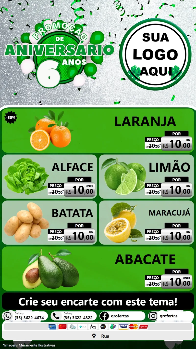 Modelo de TV para TV Vertical com o tema Promoção de Aniversário - 6 Anos para Hortifrúti