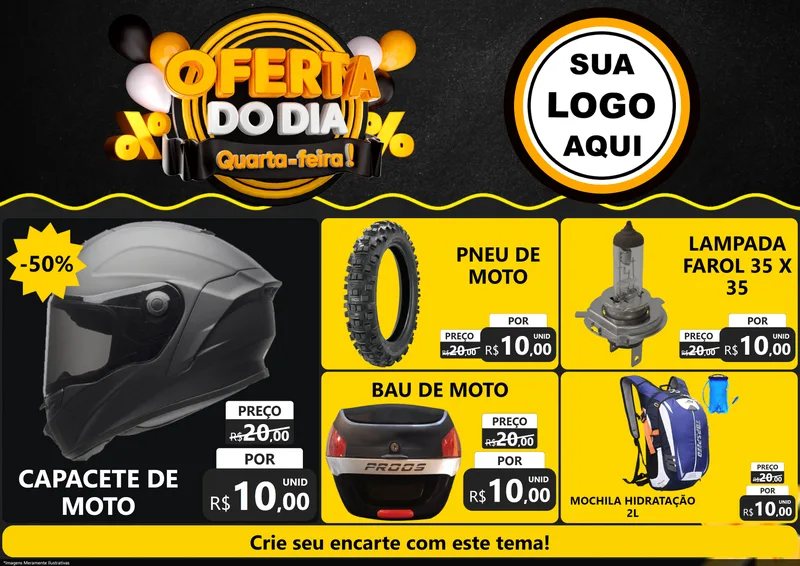 Modelo de Encarte para Encarte A4 Horizontal com o tema Oferta do Dia - Quarta Feira! para Moto peças