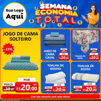 Modelo de Rede Social para Feed Facebook com o tema Semana Economia Total para Cama, Mesa e Banho