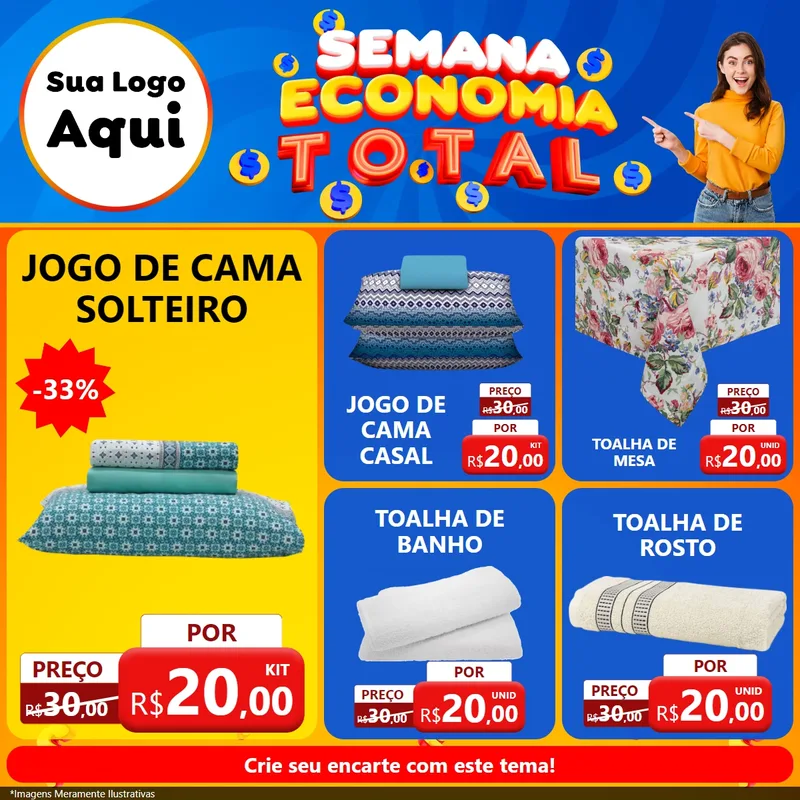 Modelo de Rede Social para Feed Facebook com o tema Semana Economia Total para Cama, Mesa e Banho