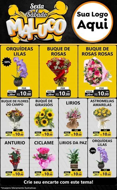 Modelo de Encarte para Encarte Grande com o tema Sexta e Sábado Maluco para Floricultura e jardim