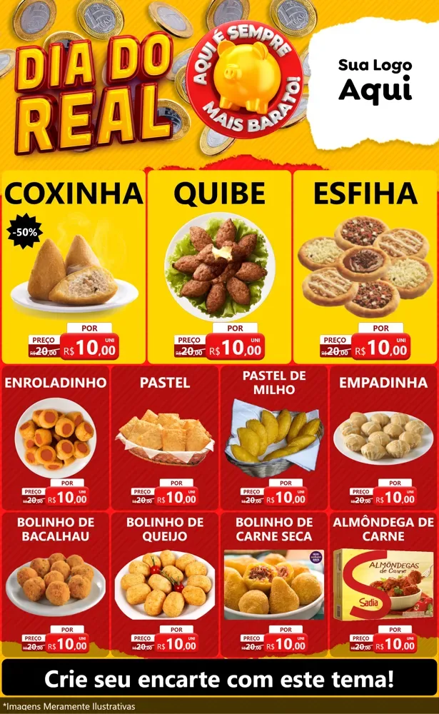 Modelo de Encarte para Encarte Grande com o tema Dia Do Real para Salgadaria