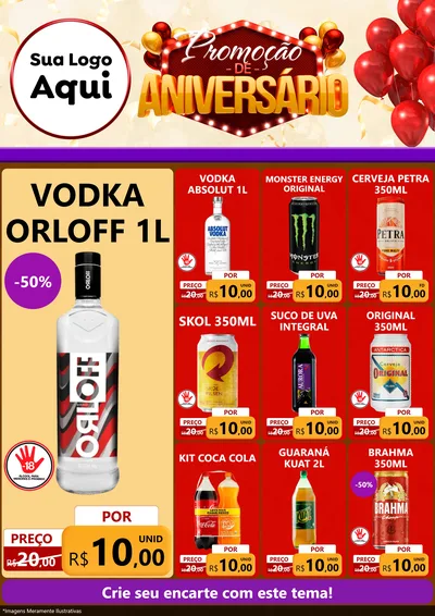 Modelo de Encarte para Encarte A4 Vertical com o tema Promoção de Aniversário para Distribuidora de bebidas