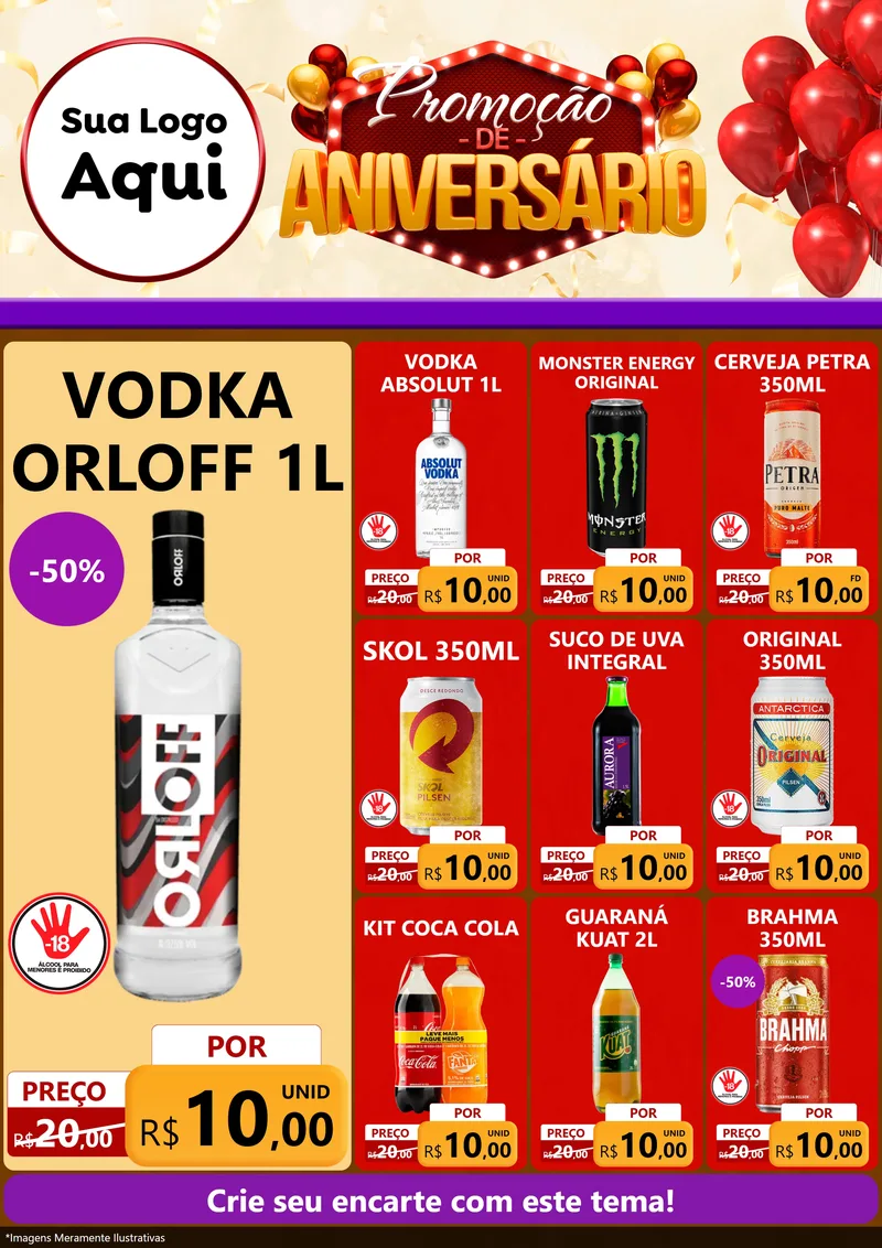 Modelo de Encarte para Encarte A4 Vertical com o tema Promoção de Aniversário para Distribuidora de bebidas