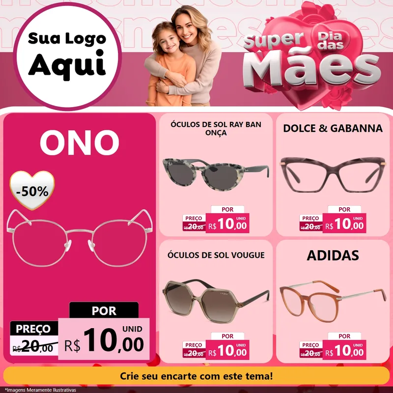 Modelo de Rede Social para Feed Facebook com o tema Super Dia Das Mães para Óticas