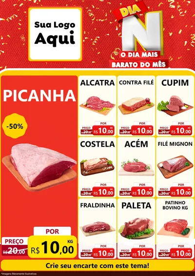 Modelo de Encarte para Encarte A4 Vertical com o tema Dia N o Dia Mais Barato do Mês para Açougue