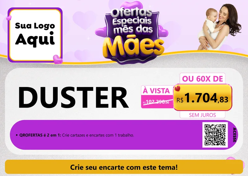 Modelo de Cartaz para Cartaz A4 Horizontal com o tema Ofertas Especiais - Mês das Mães para Concessionaria de Carros