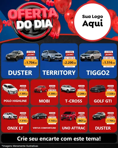 Modelo de Rede Social para Feed Instagram com o tema Oferta do Dia para Concessionaria de Carros