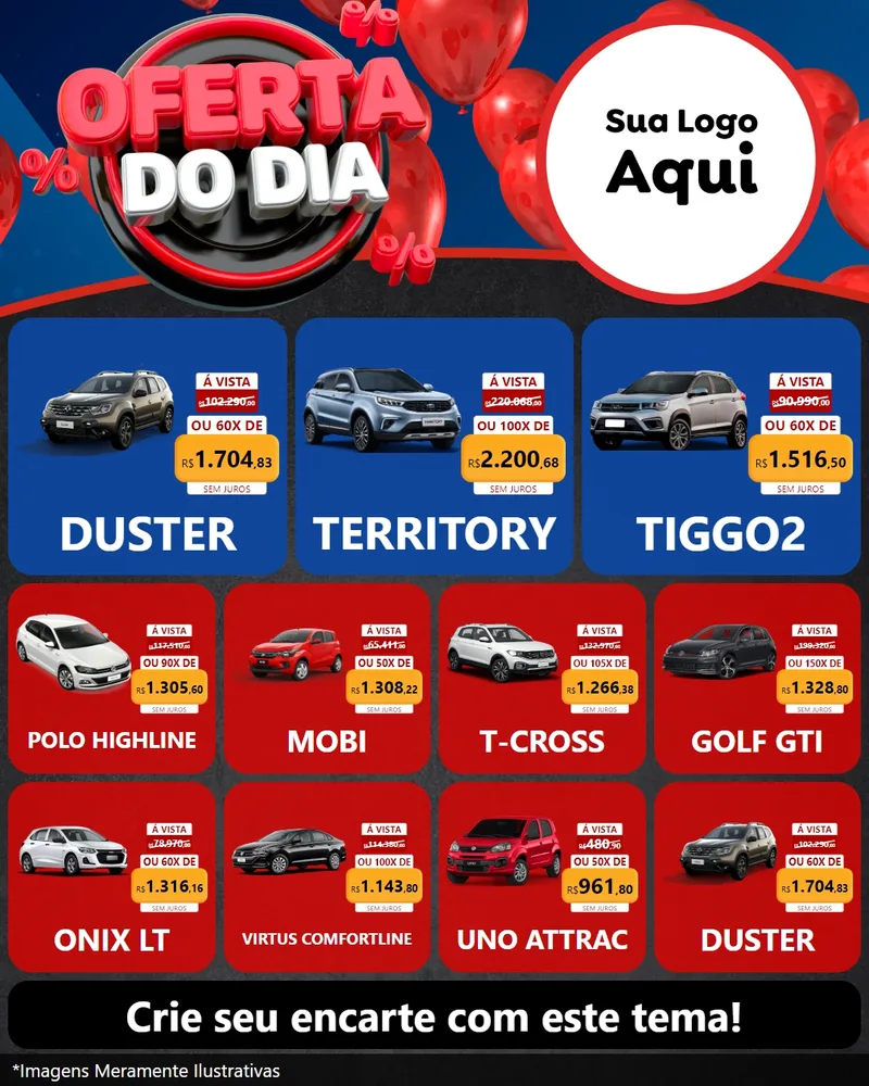 Modelo de Rede Social para Feed Instagram com o tema Oferta do Dia para Concessionaria de Carros