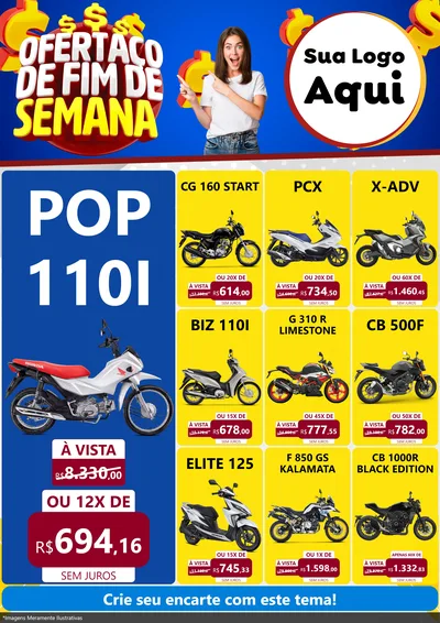 Modelo de Encarte para Encarte A4 Vertical com o tema Ofertaço de Fim de Semana para Concessionaria de Motos