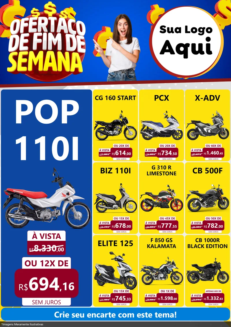 Modelo de Encarte para Encarte A4 Vertical com o tema Ofertaço de Fim de Semana para Concessionaria de Motos
