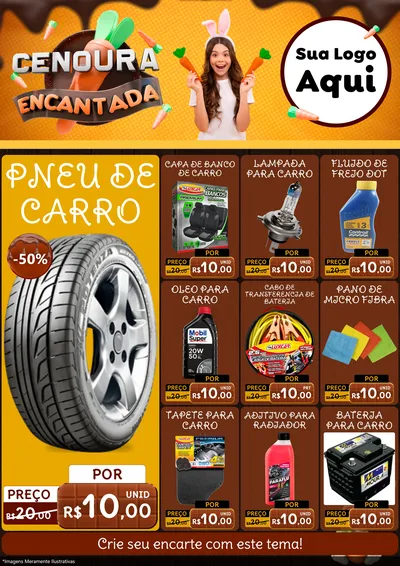 Modelo de Encarte para Encarte A4 Vertical com o tema Cenoura Encantada - Páscoa para Auto peças