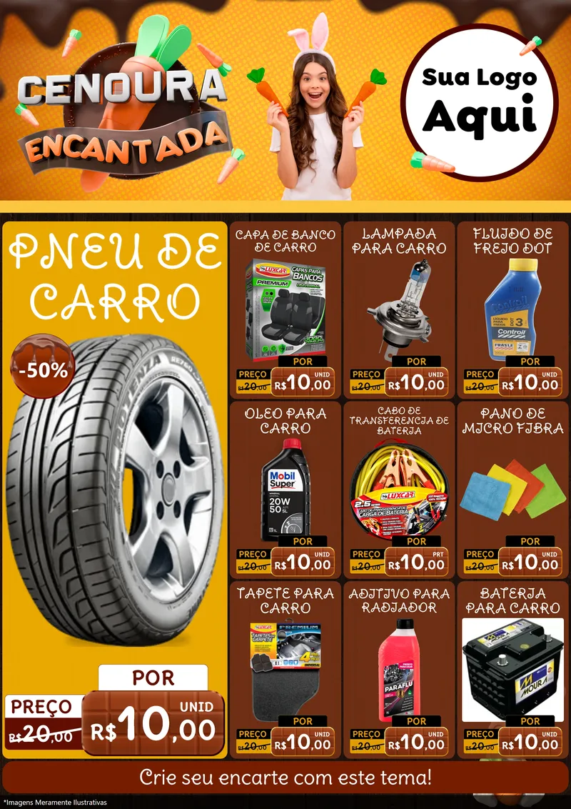 Modelo de Encarte para Encarte A4 Vertical com o tema Cenoura Encantada - Páscoa para Auto peças