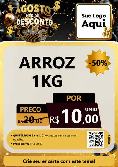 Modelo de Cartaz para Cartaz A4 Vertical com o tema Agosto Mês do Desconto Louco para Supermercado