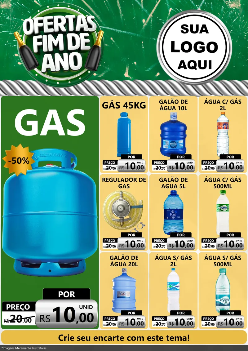 Modelo de Encarte para Encarte A4 Vertical com o tema Ofertas Fim de Ano para Água e gás