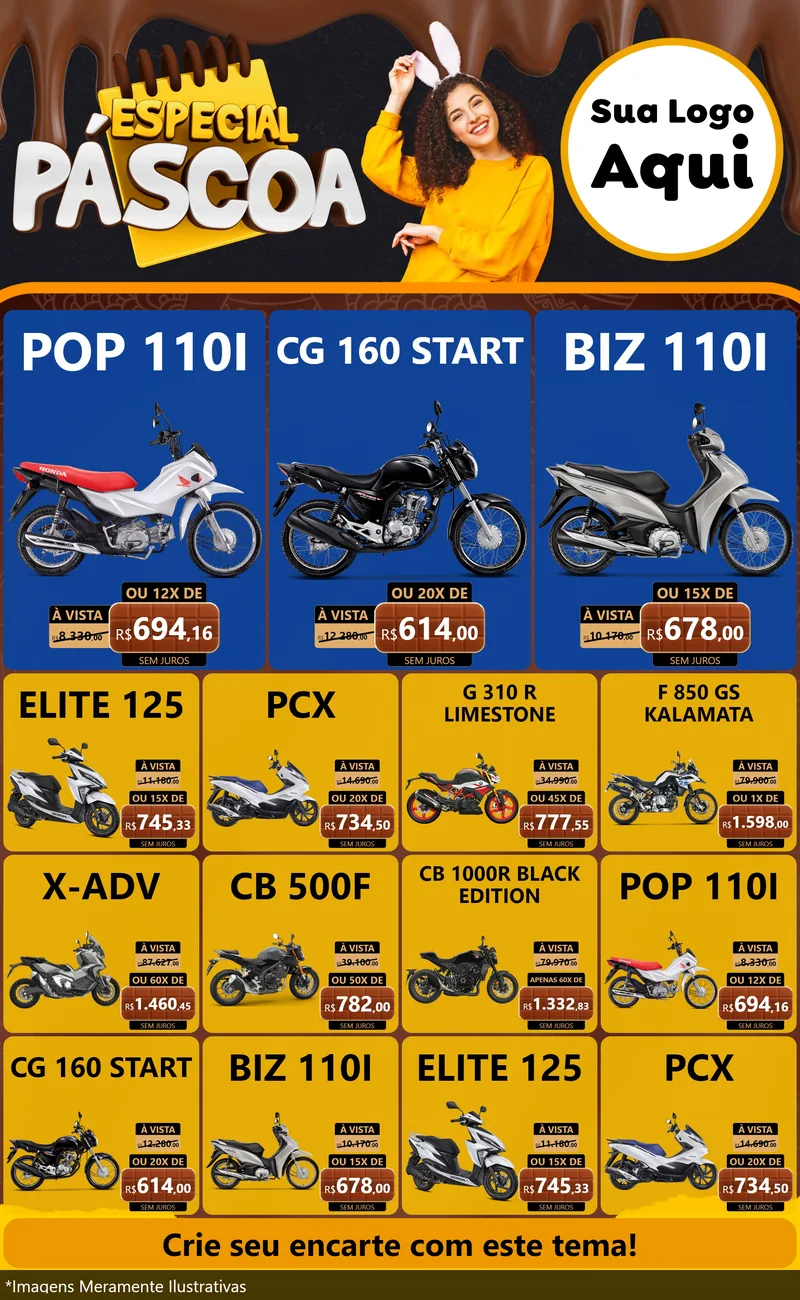 Modelo de Encarte para Encarte Grande com o tema Especial Páscoa para Concessionaria de Motos