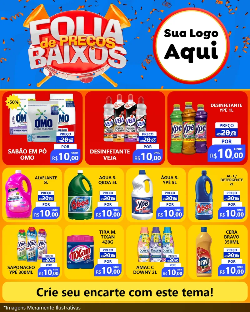 Modelo de Rede Social para Feed Instagram com o tema Folia de Preços Baixos para Produtos de Limpeza