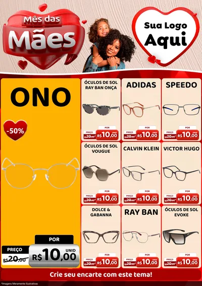 Modelo de Encarte para Encarte A4 Vertical com o tema Mês das Mães para Óticas