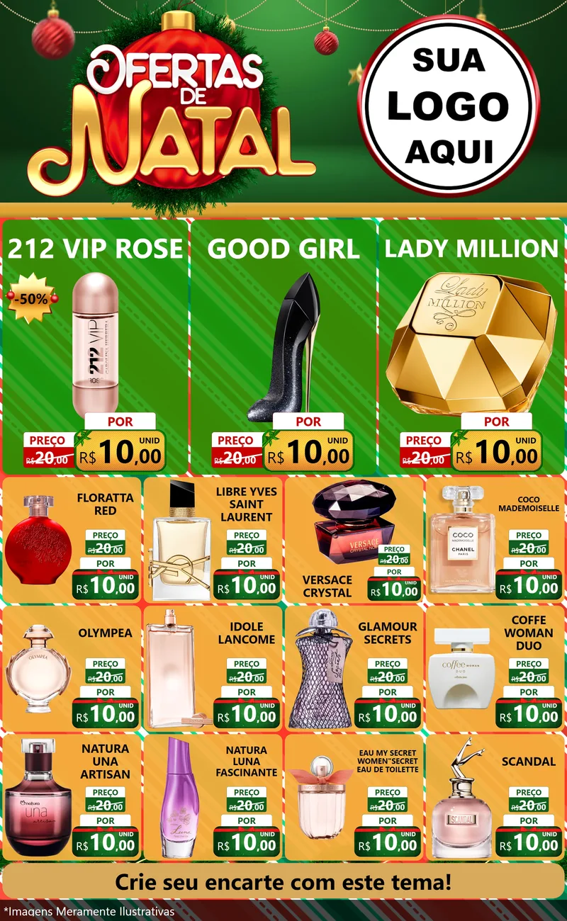 Modelo de Encarte para Encarte Grande com o tema Ofertas de Natal para Perfumes