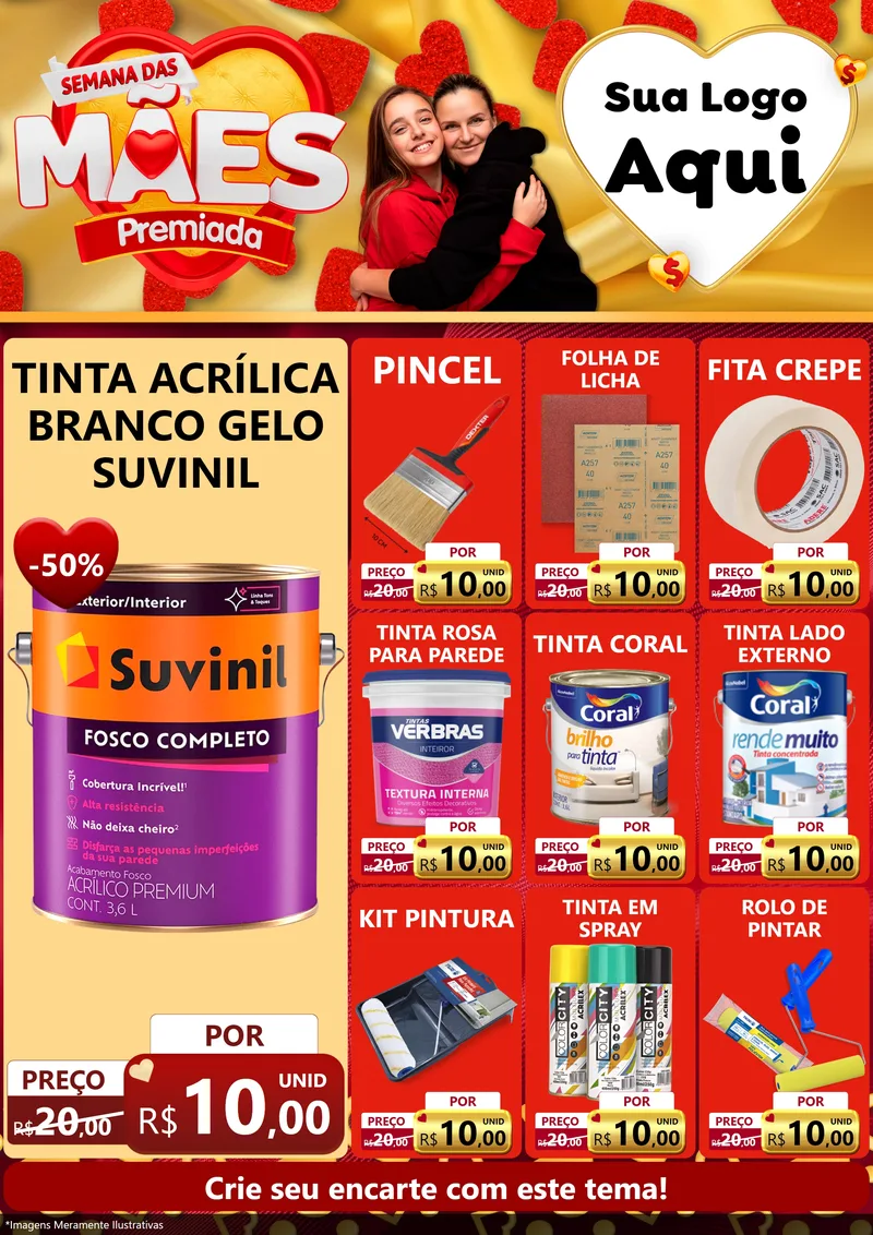 Modelo de Encarte para Encarte A4 Vertical com o tema Semana das Mães Premiada para Tintas e Ferramentas