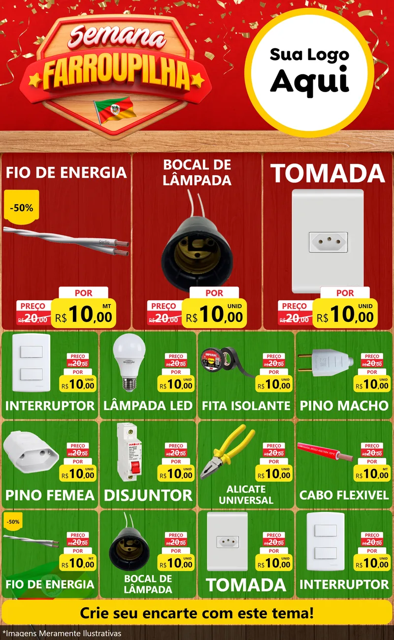 Modelo de Encarte para Encarte Grande com o tema Semana Farroupilha para Materiais Elétricos