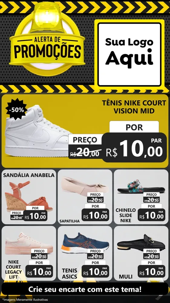 Modelo de Rede Social para Stories com o tema Alerta de Promoções para Calçados