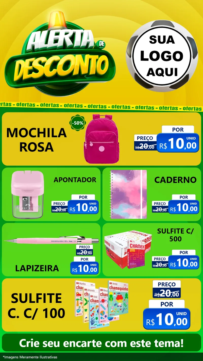 Modelo de TV para TV Vertical com o tema Alerta de Desconto para Papelaria