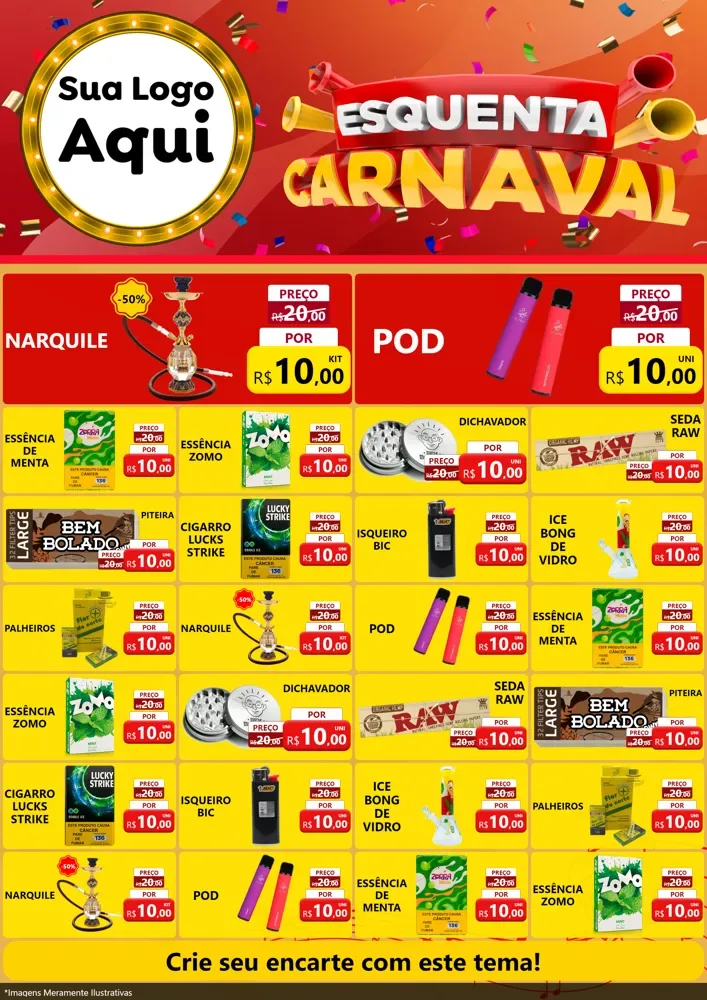Modelo de Encarte para Encarte A4 Vertical com o tema Esquenta Carnaval para Tabacaria