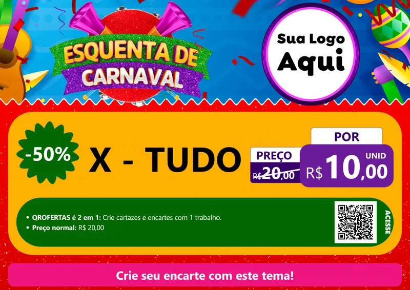 Modelo de Cartaz para Cartaz A4 Horizontal com o tema Esquenta de Carnaval para Hamburgueria