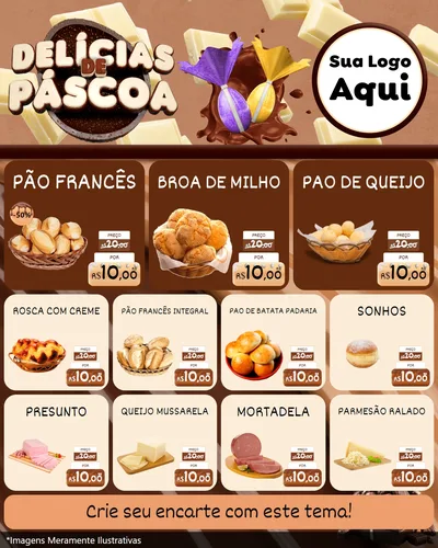 Modelo de Rede Social para Feed Instagram com o tema Delícias de Páscoa para Padaria