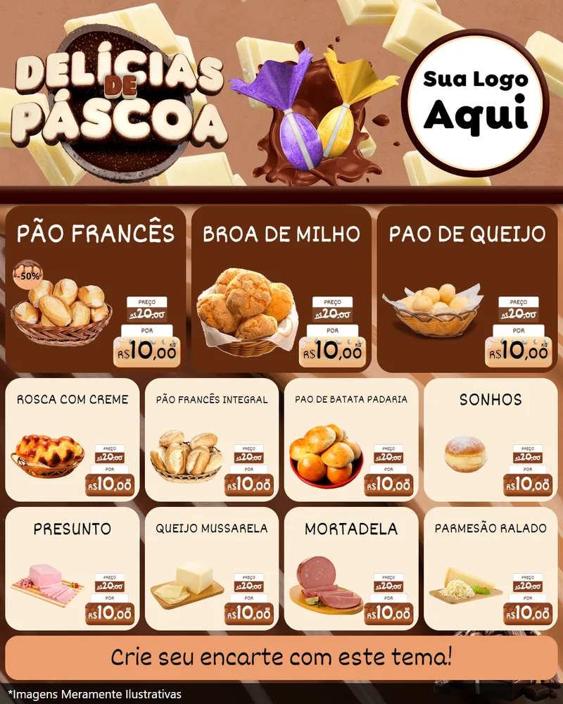 Modelo de Rede Social para Feed Instagram com o tema Delícias de Páscoa para Padaria